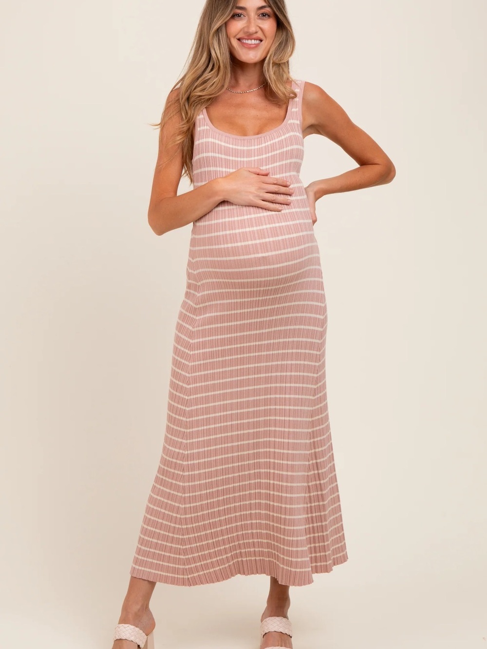Pinkblush Blush Pink & Ivory Striped Sleeveless Maxi Dress